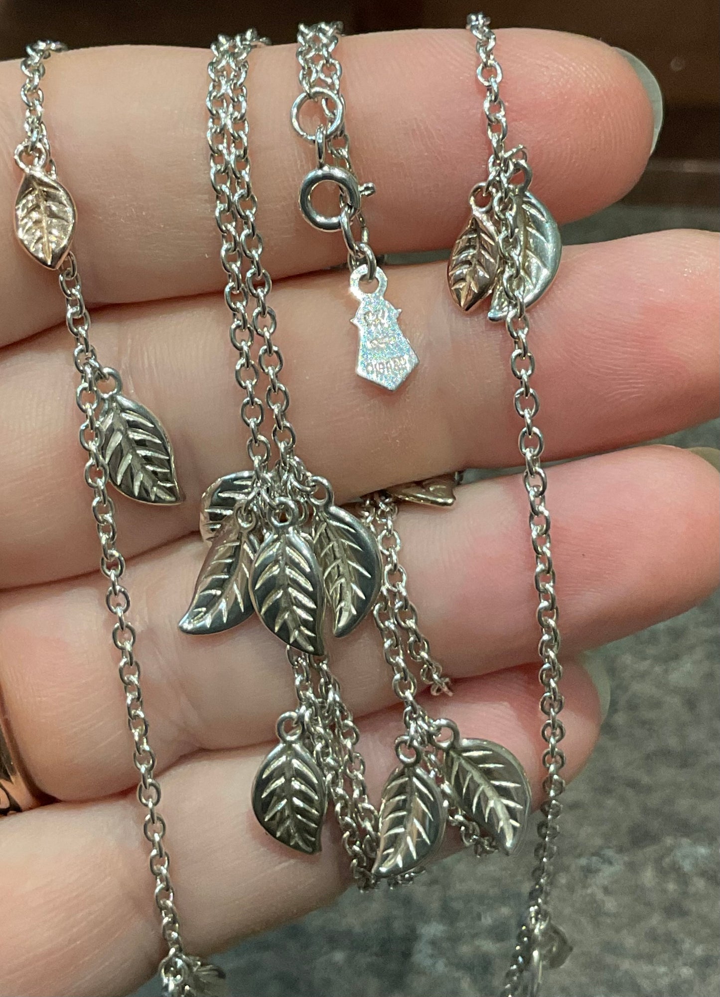 Clogau Rare Awelon 40” long leaves necklace in silver and rose gold 19.20g