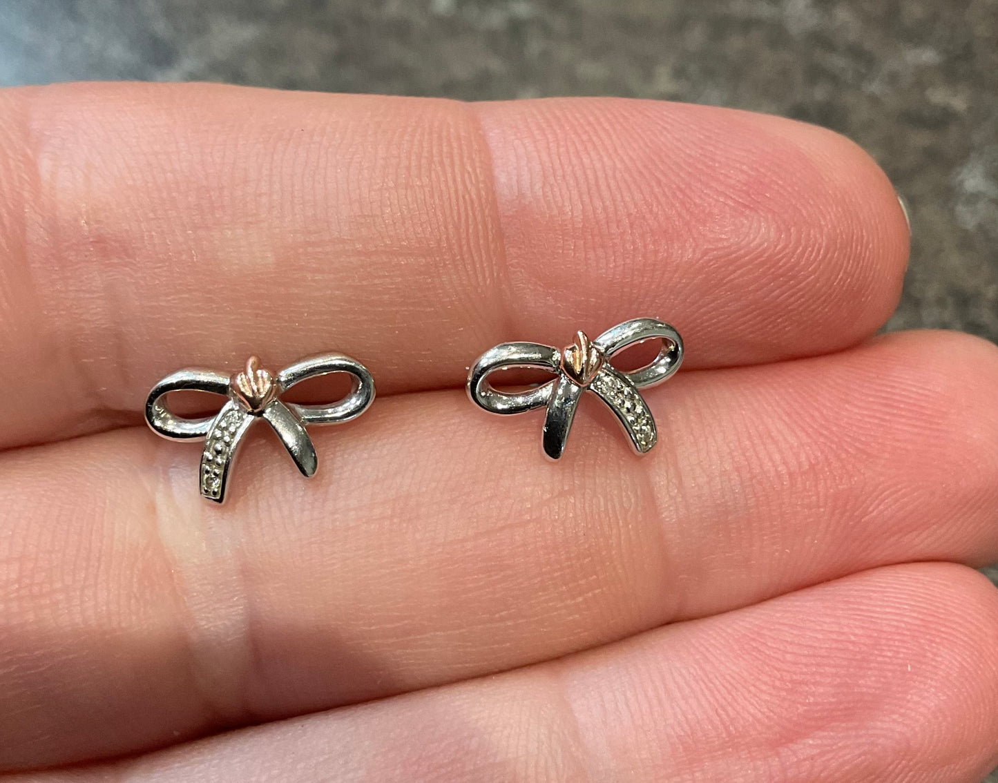 Clogau White Topaz Tree of Life Bow stud earrings in silver and rose gold