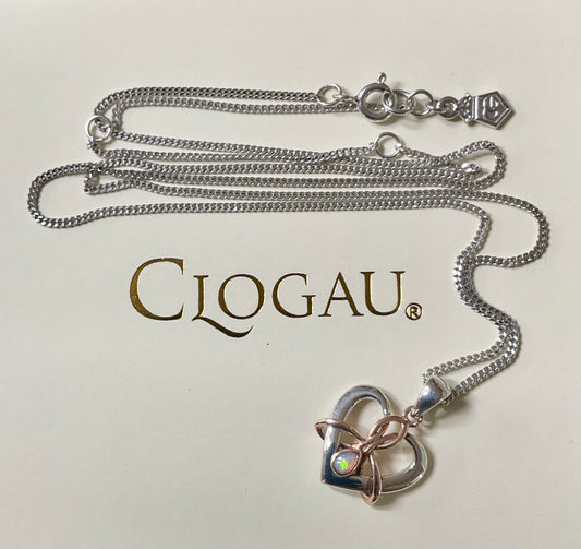 Clogau Dwynwen Forever Yours Opal Heart pendant necklace 18-22” in silver and rose gold