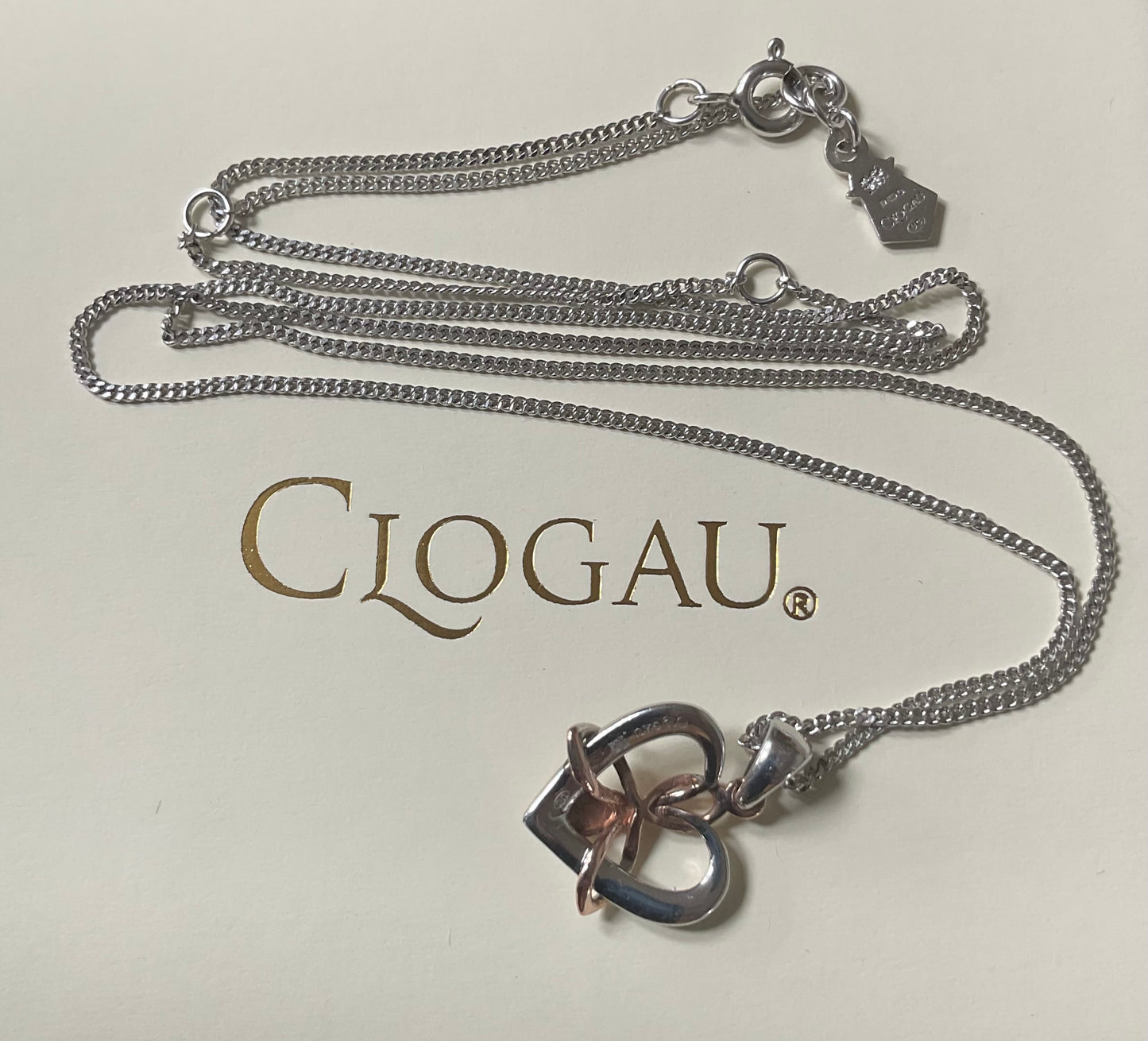 Clogau Dwynwen Forever Yours Opal Heart pendant necklace 18-22” in silver and rose gold