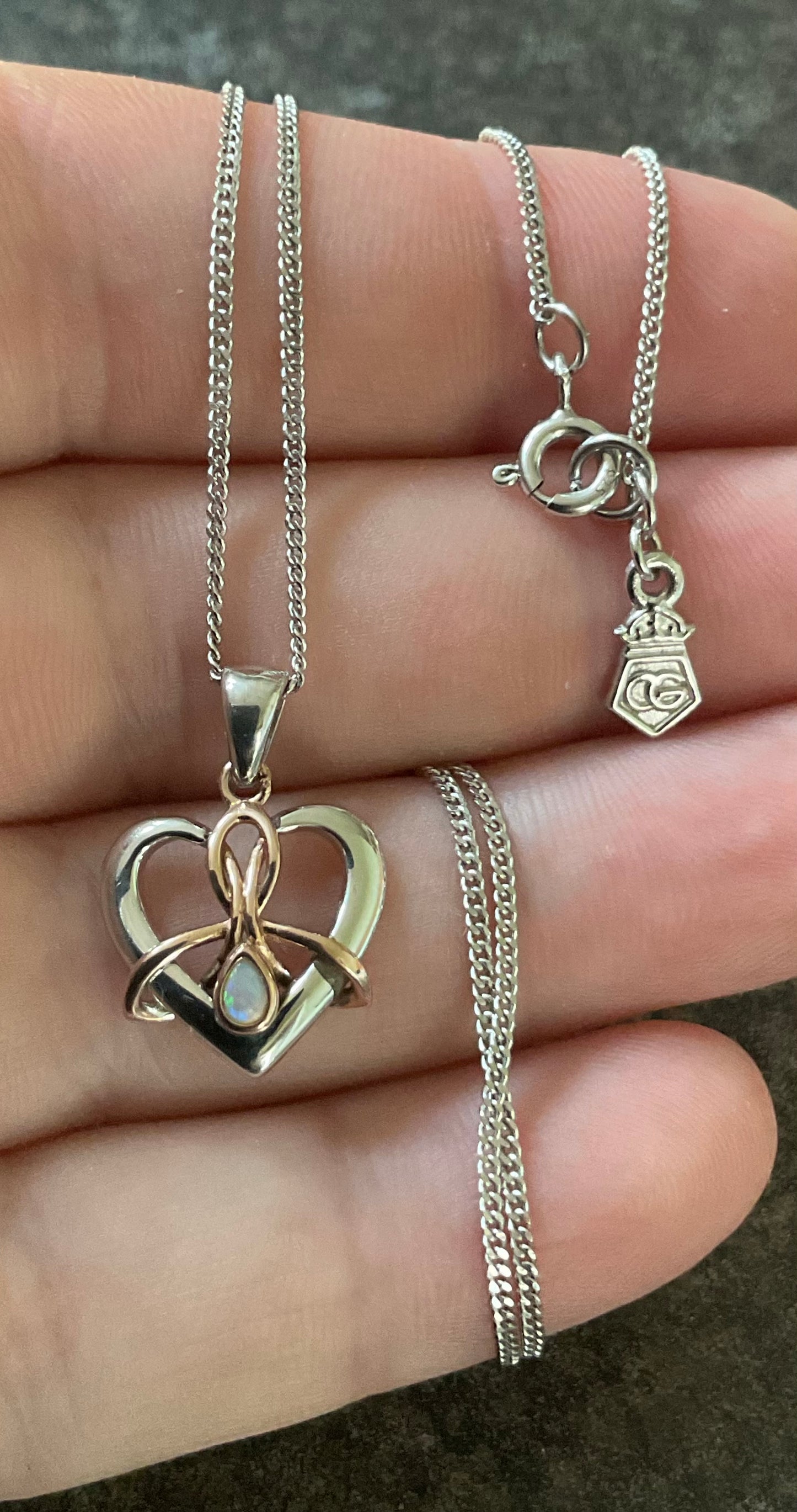 Clogau Dwynwen Forever Yours Opal Heart pendant necklace 18-22” in silver and rose gold