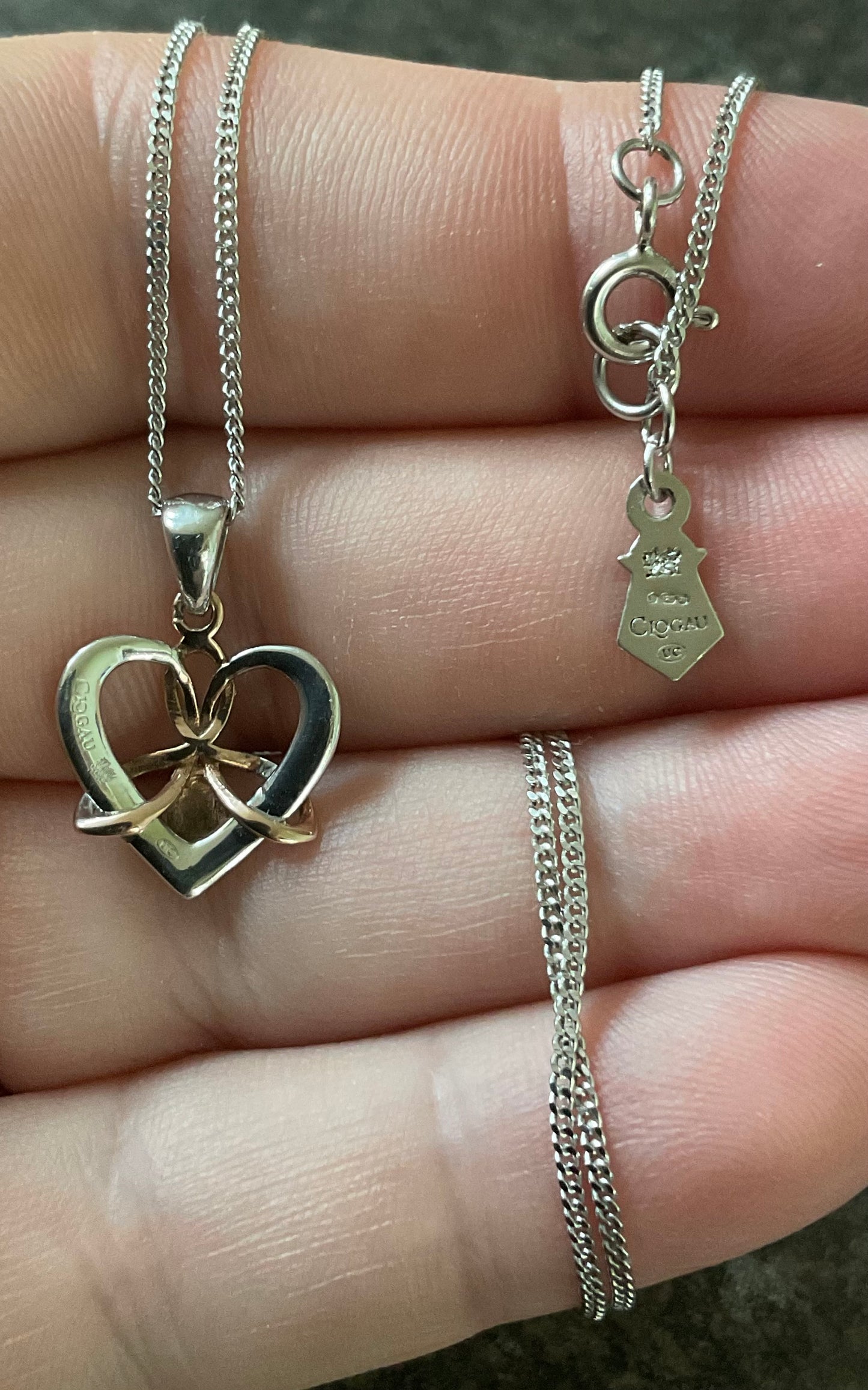 Clogau Dwynwen Forever Yours Opal Heart pendant necklace 18-22” in silver and rose gold