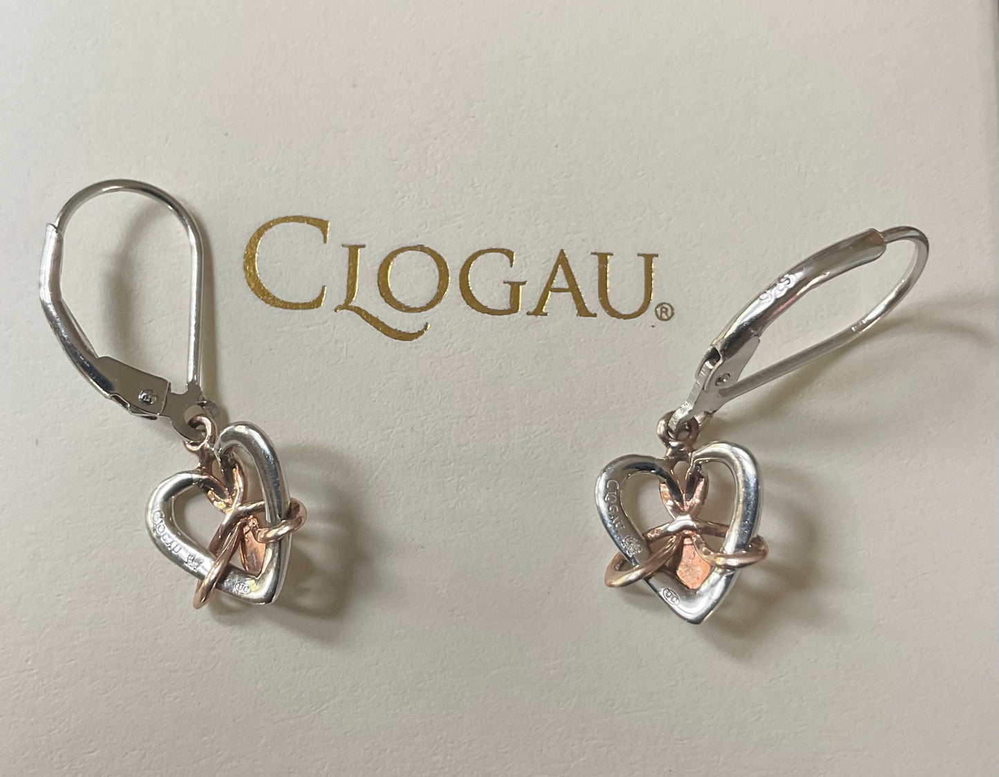 Clogau Forever Yours Dwynwen Opal heart drop lever back earrings in 925 silver and 9ct rose gold