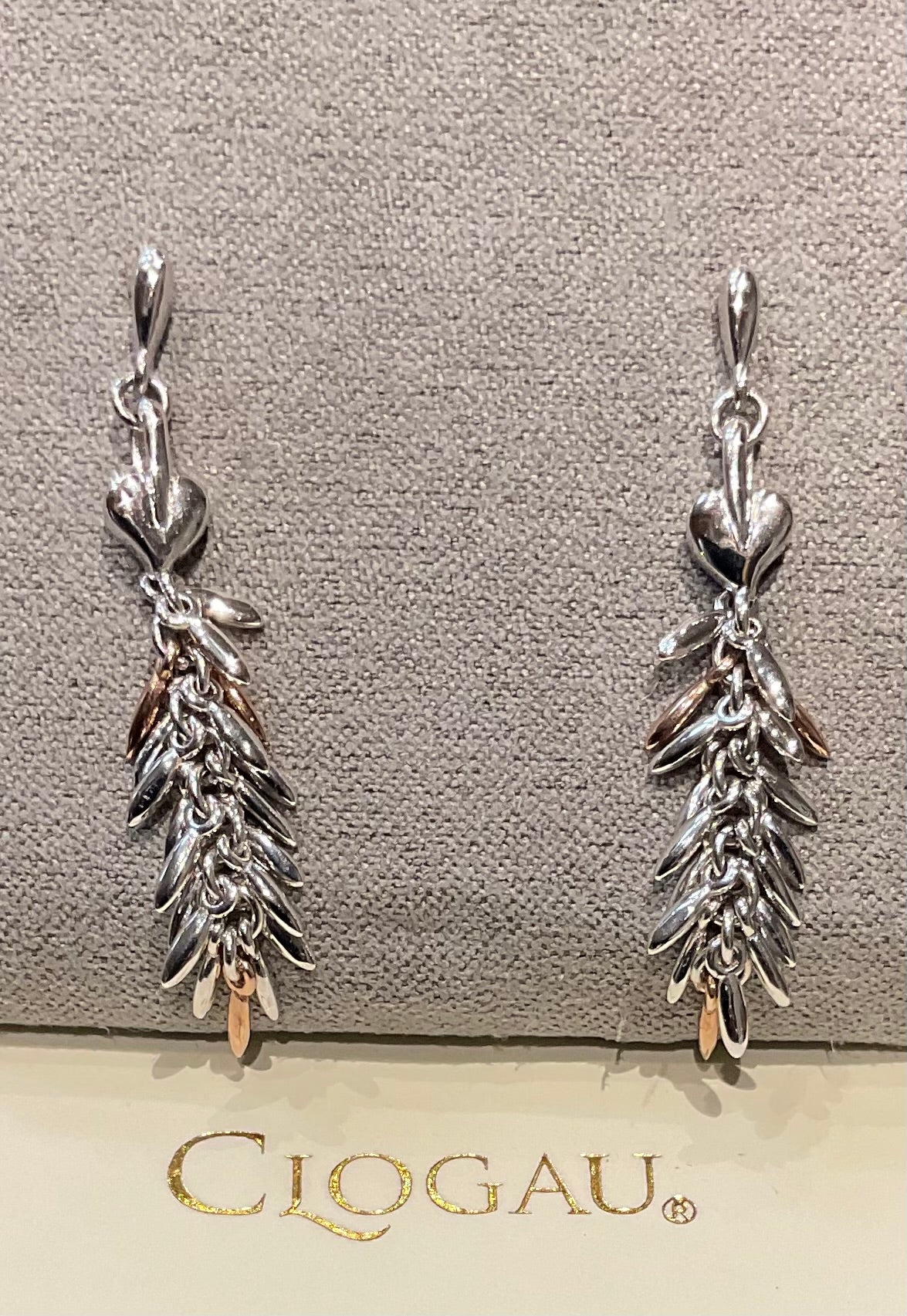 Clogau Tree of Life Evergreen drop earrings in silver and rose gold