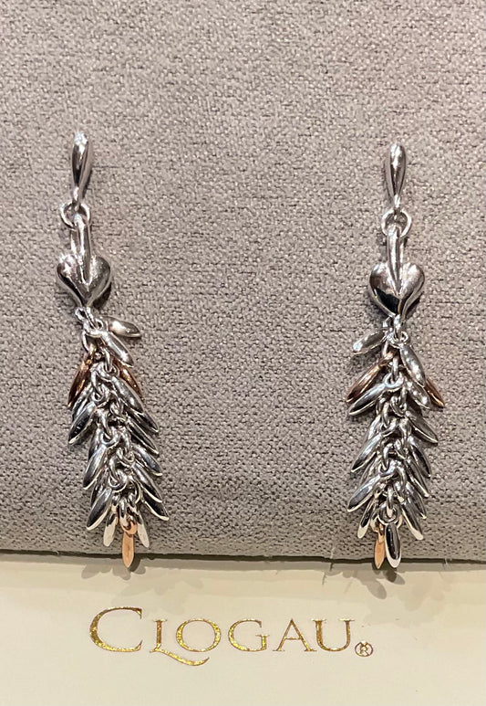 Clogau Tree of Life Evergreen drop earrings in silver and rose gold