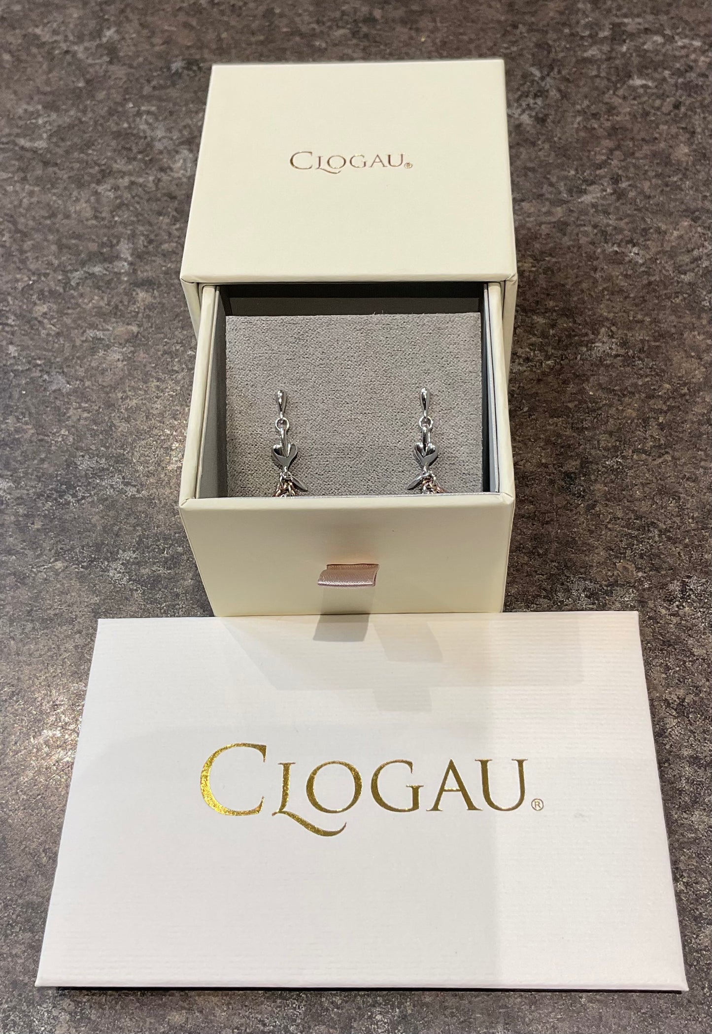 Clogau Tree of Life Evergreen drop earrings in silver and rose gold