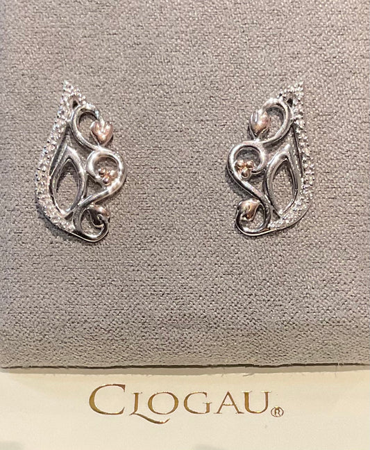 Clogau White Topaz Masque stud earrings in silver and rose gold