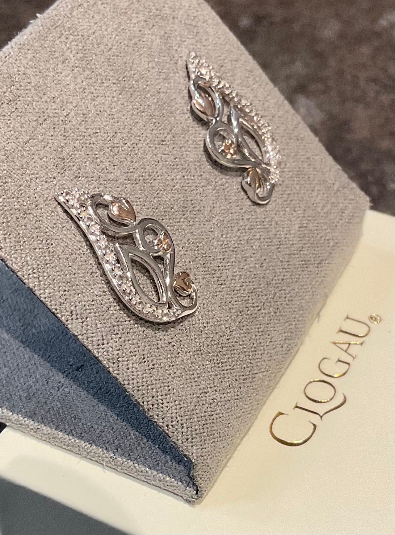Clogau White Topaz Masque stud earrings in silver and rose gold