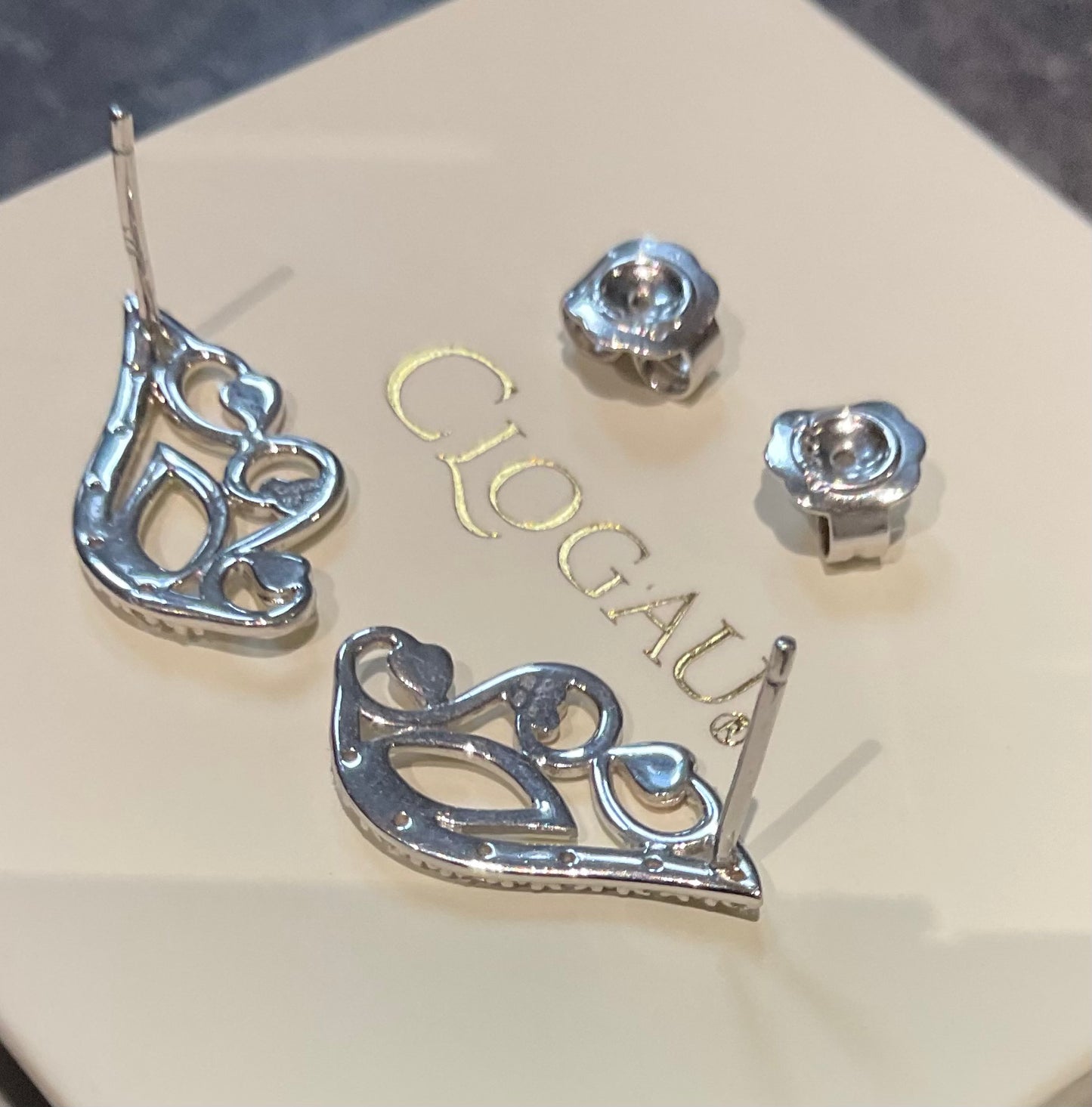 Clogau White Topaz Masque stud earrings in silver and rose gold