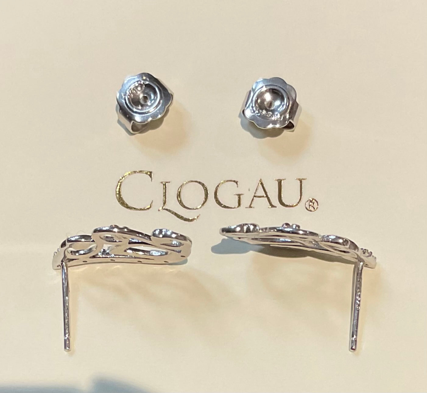 Clogau White Topaz Masque stud earrings in silver and rose gold