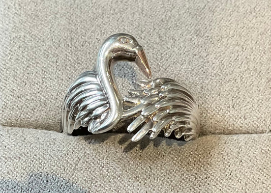 Rare Clogau Royal Swan ring size R1/2 in silver and rose gold Vintage 4.93g