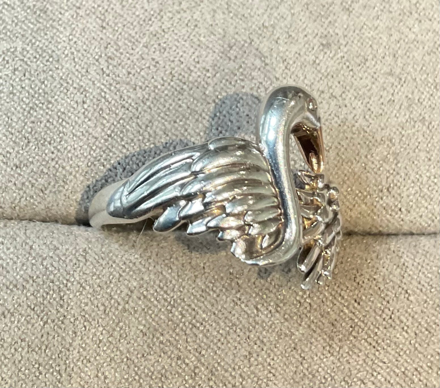 Rare Clogau Royal Swan ring size R1/2 in silver and rose gold Vintage 4.93g