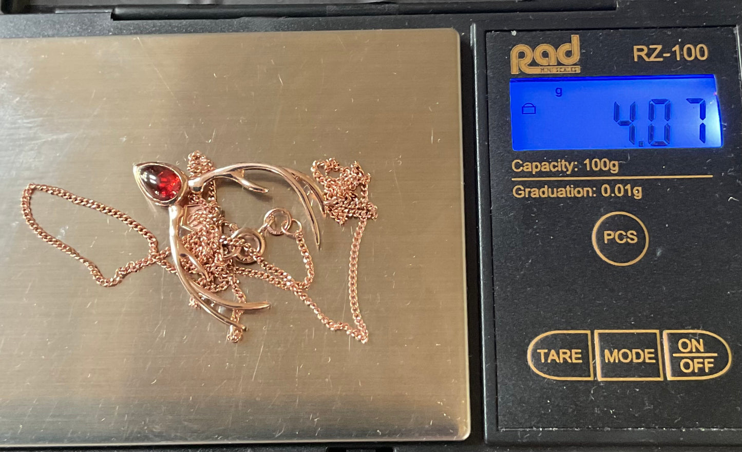 Clogau 9ct Royal Stag Garnet Cabochon Rose Gold necklet 17” necklace Very Rare