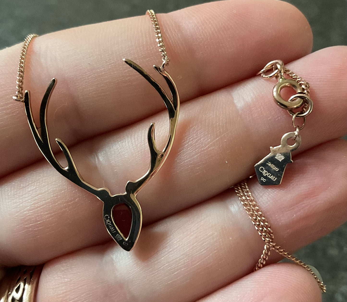 Clogau 9ct Royal Stag Garnet Cabochon Rose Gold necklet 17” necklace Very Rare