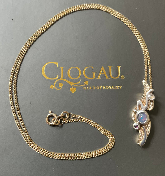 Rare Clogau 9ct Monet Waterlilies pendant necklace 18” Opal Amethyst and Moonstone cabochons yellow and white gold