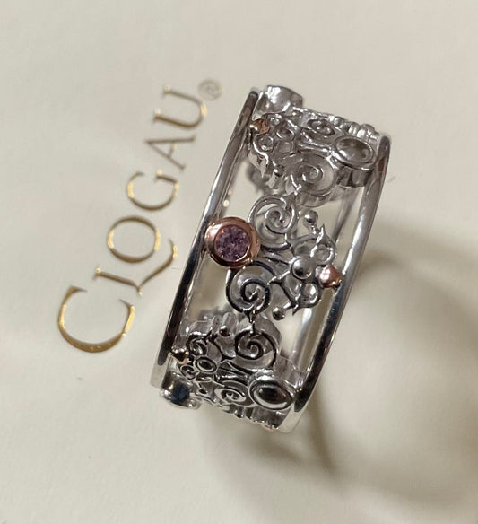 Clogau Bohemia Pink Sapphire Fleur-de-lis ring size P in silver and rose gold