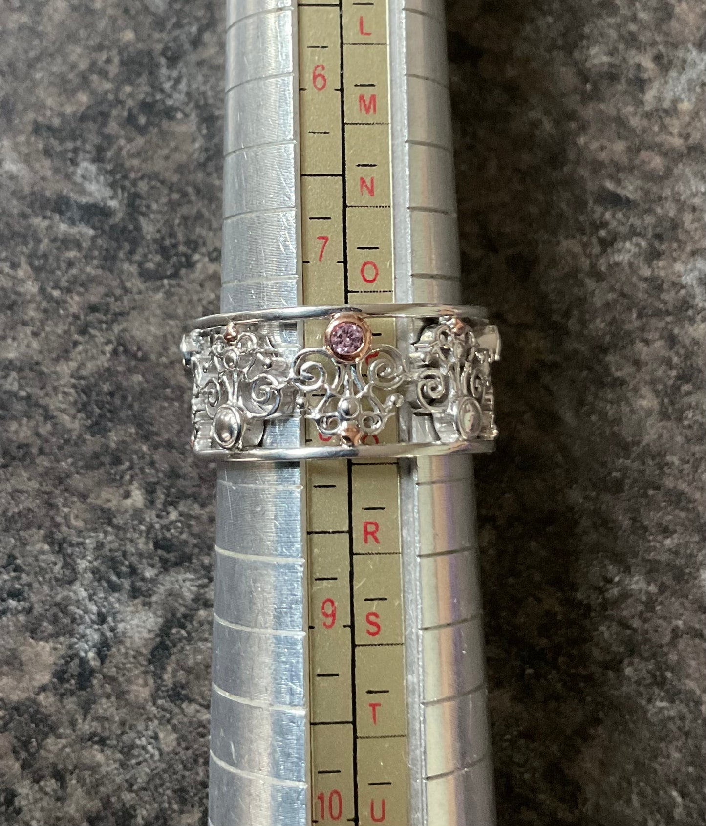Clogau Bohemia Pink Sapphire Fleur-de-lis ring size P in silver and rose gold