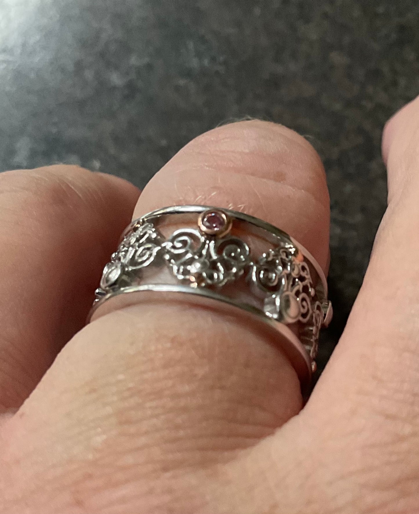 Clogau Bohemia Pink Sapphire Fleur-de-lis ring size P in silver and rose gold