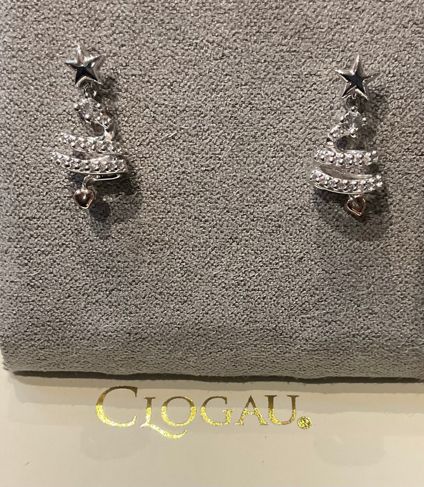 Clogau White Topaz Christmas Tree drop earrings in silver and rose gold