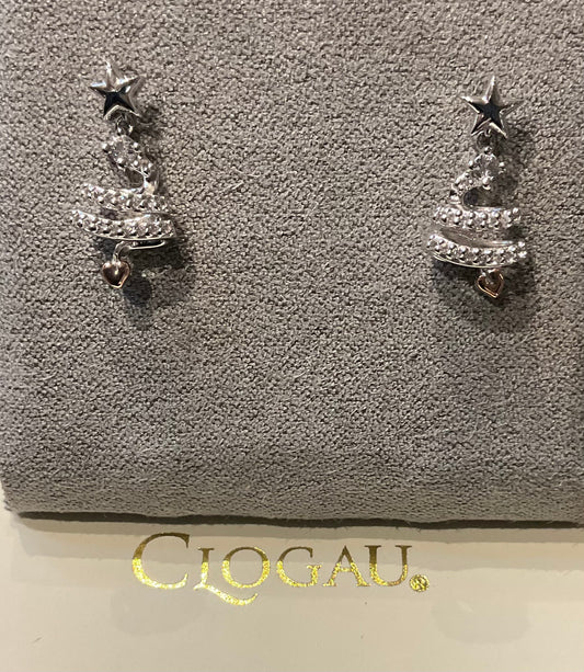 Clogau White Topaz Christmas Tree drop earrings in silver and rose gold