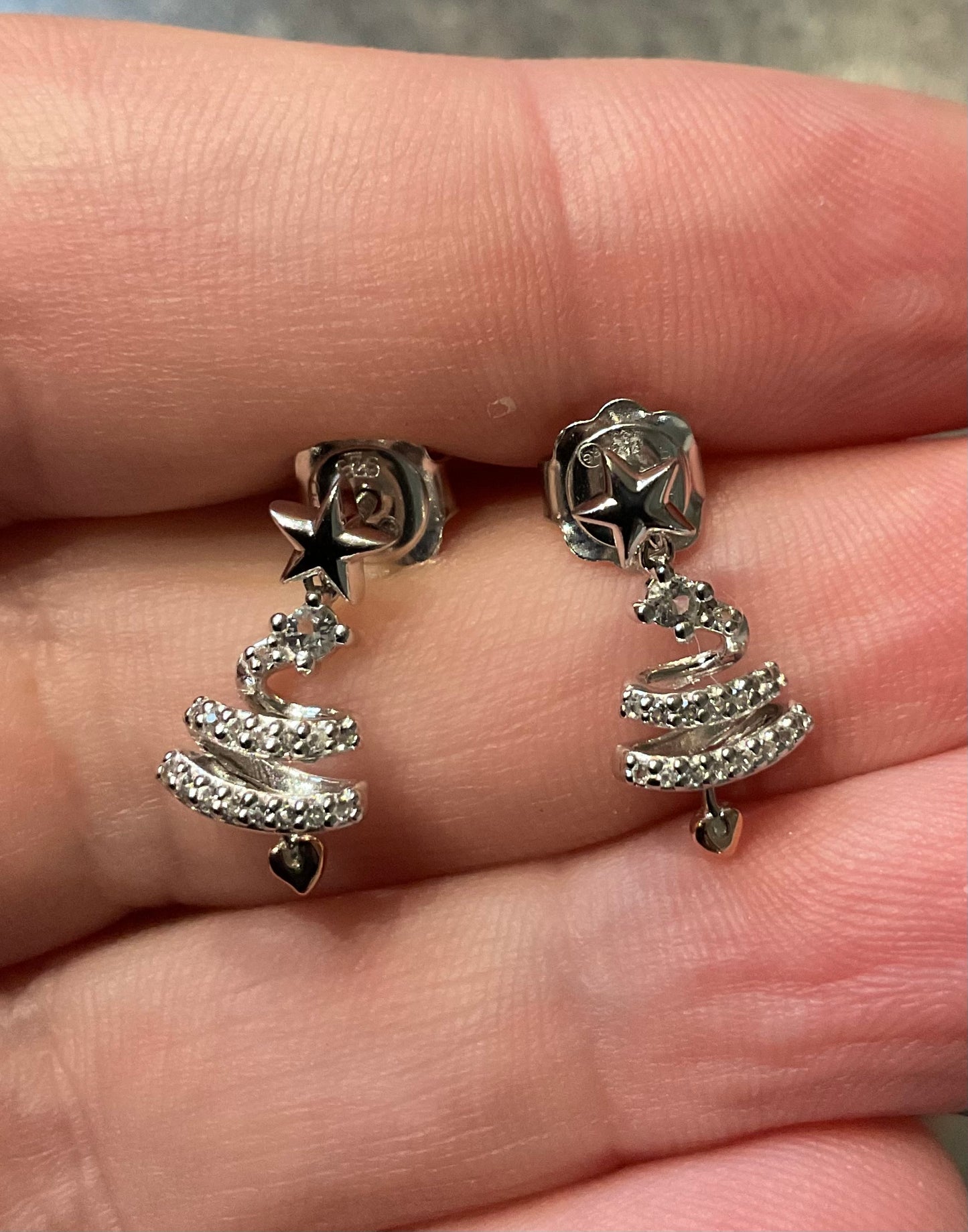 Clogau White Topaz Christmas Tree drop earrings in silver and rose gold