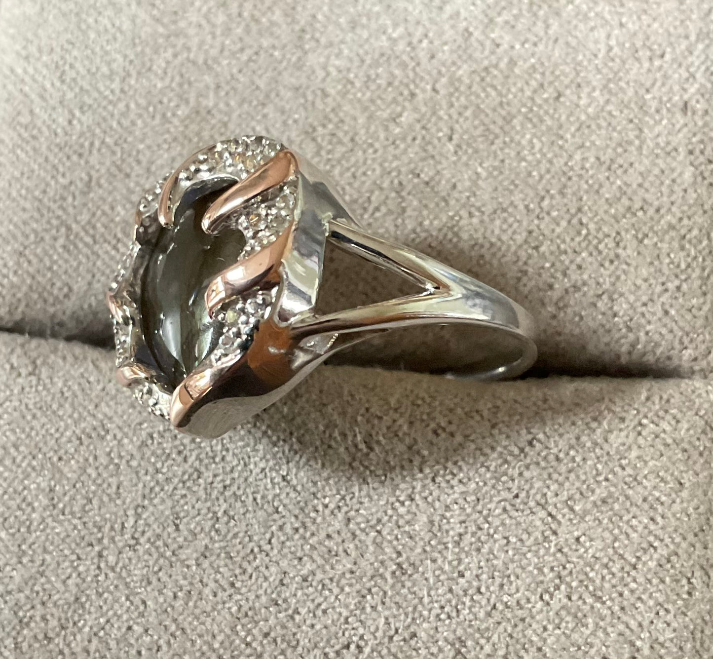 Clogau Dinas Emrys Labradorite and White Topaz ring size N in silver and rose gold
