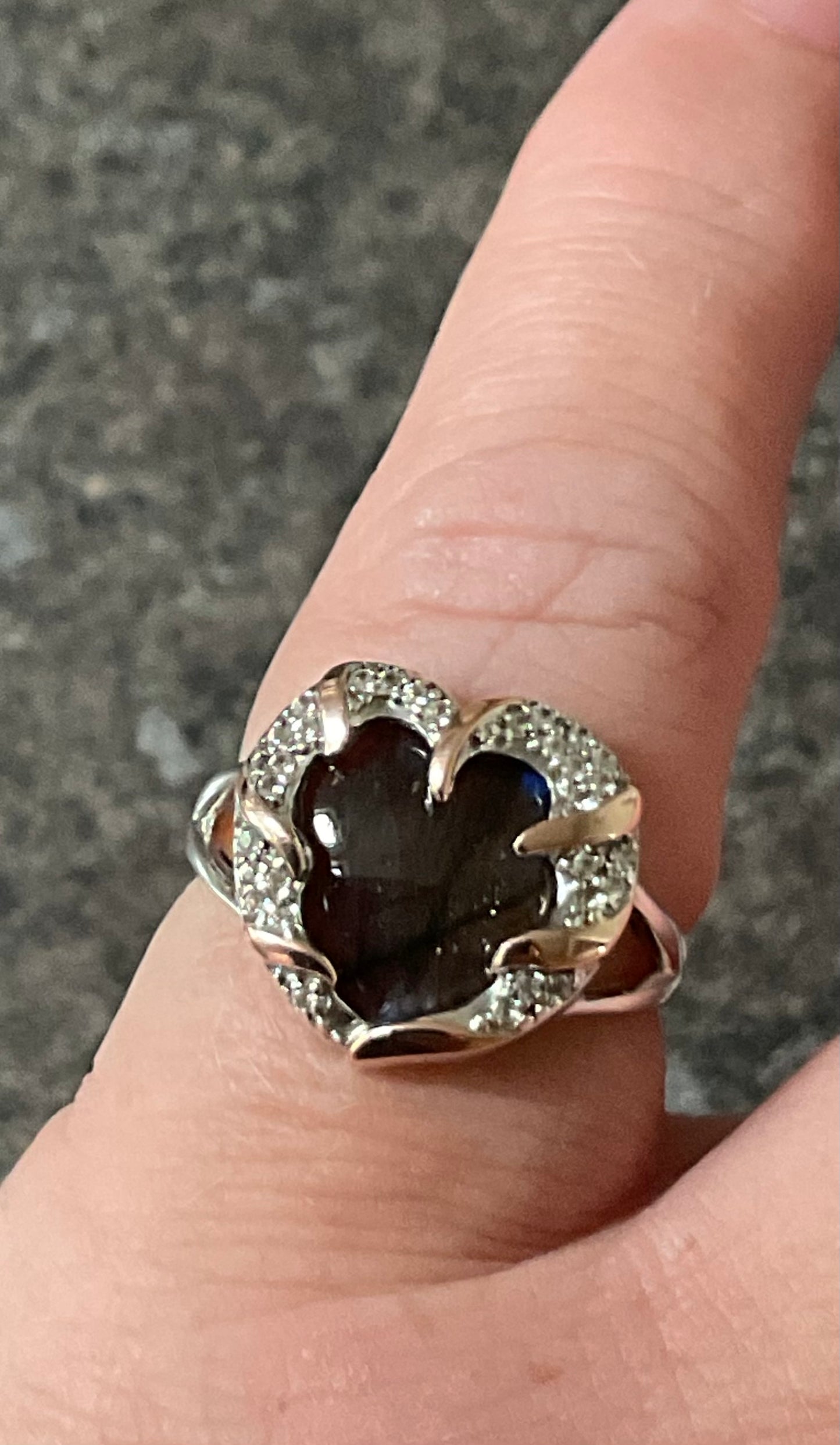 Clogau Dinas Emrys Labradorite and White Topaz ring size N in silver and rose gold