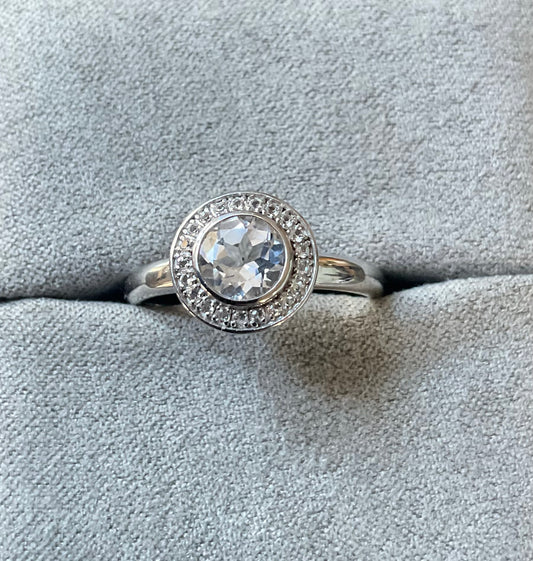 Clogau Ar Dan White Topaz Cocktail ring size Q in silver and rose gold
