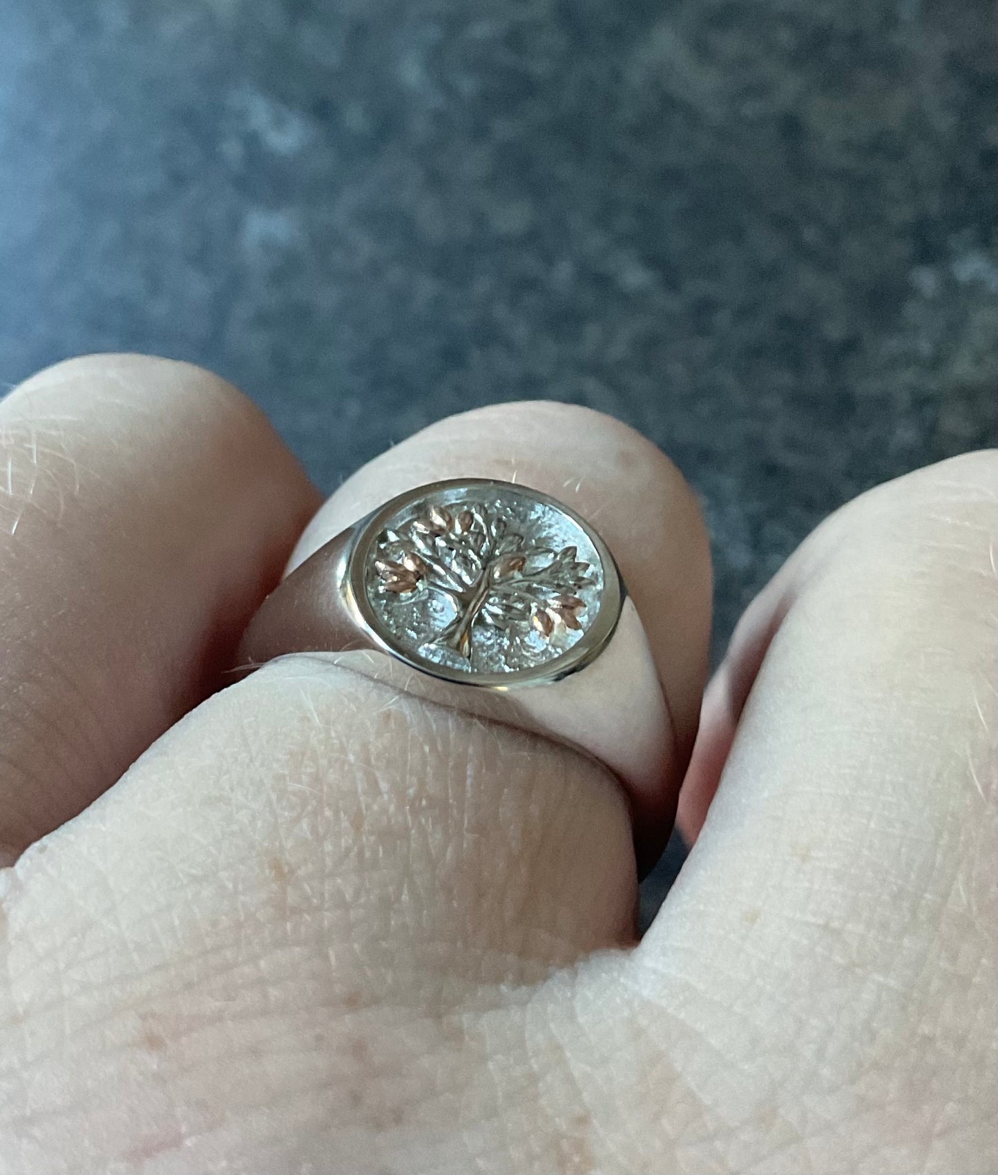 Clogau Unisex Tree of Life Signet ring in silver and rose gold size P
