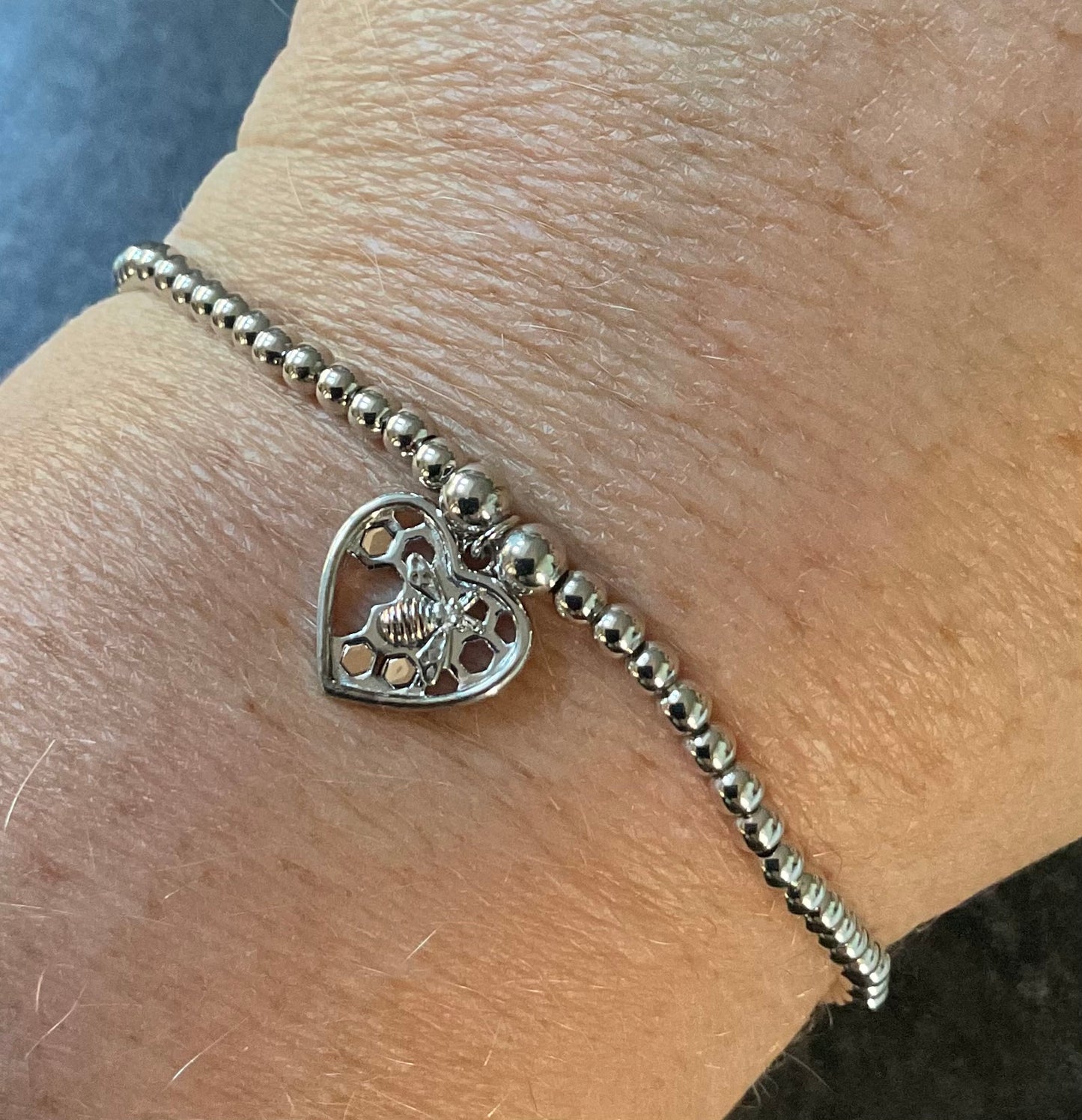 Clogau Honey Bee Honeycomb Heart affinity bead bracelet in silver and rose gold