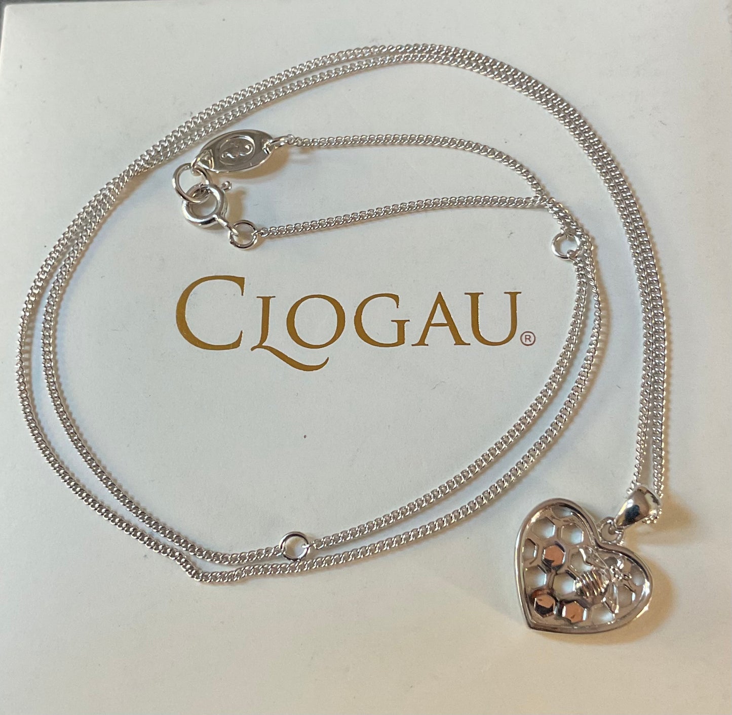 Clogau Honey Bee Honeycomb Heart pendant necklace in silver and rose gold 18-22”