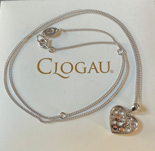 Clogau Honey Bee Honeycomb Heart pendant necklace in silver and rose gold 18-22”