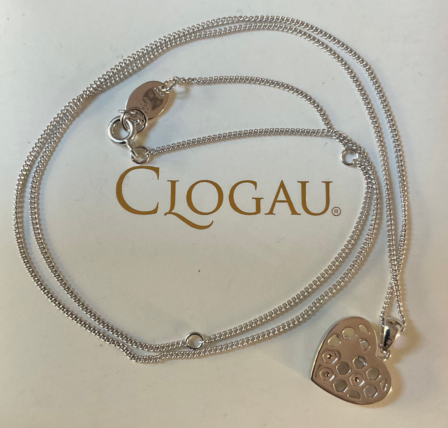 Clogau Honey Bee Honeycomb Heart pendant necklace in silver and rose gold 18-22”