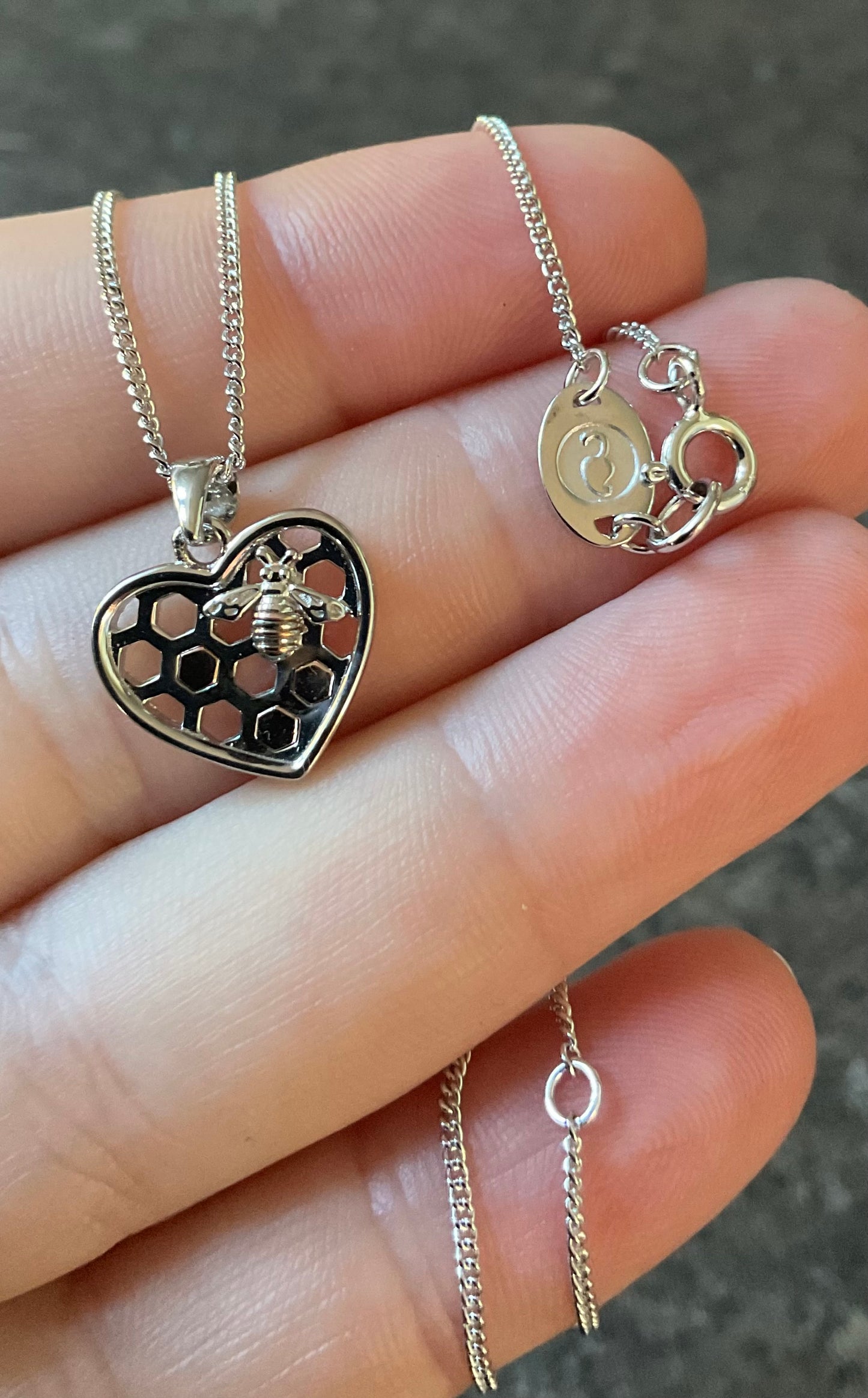 Clogau Honey Bee Honeycomb Heart pendant necklace in silver and rose gold 18-22”
