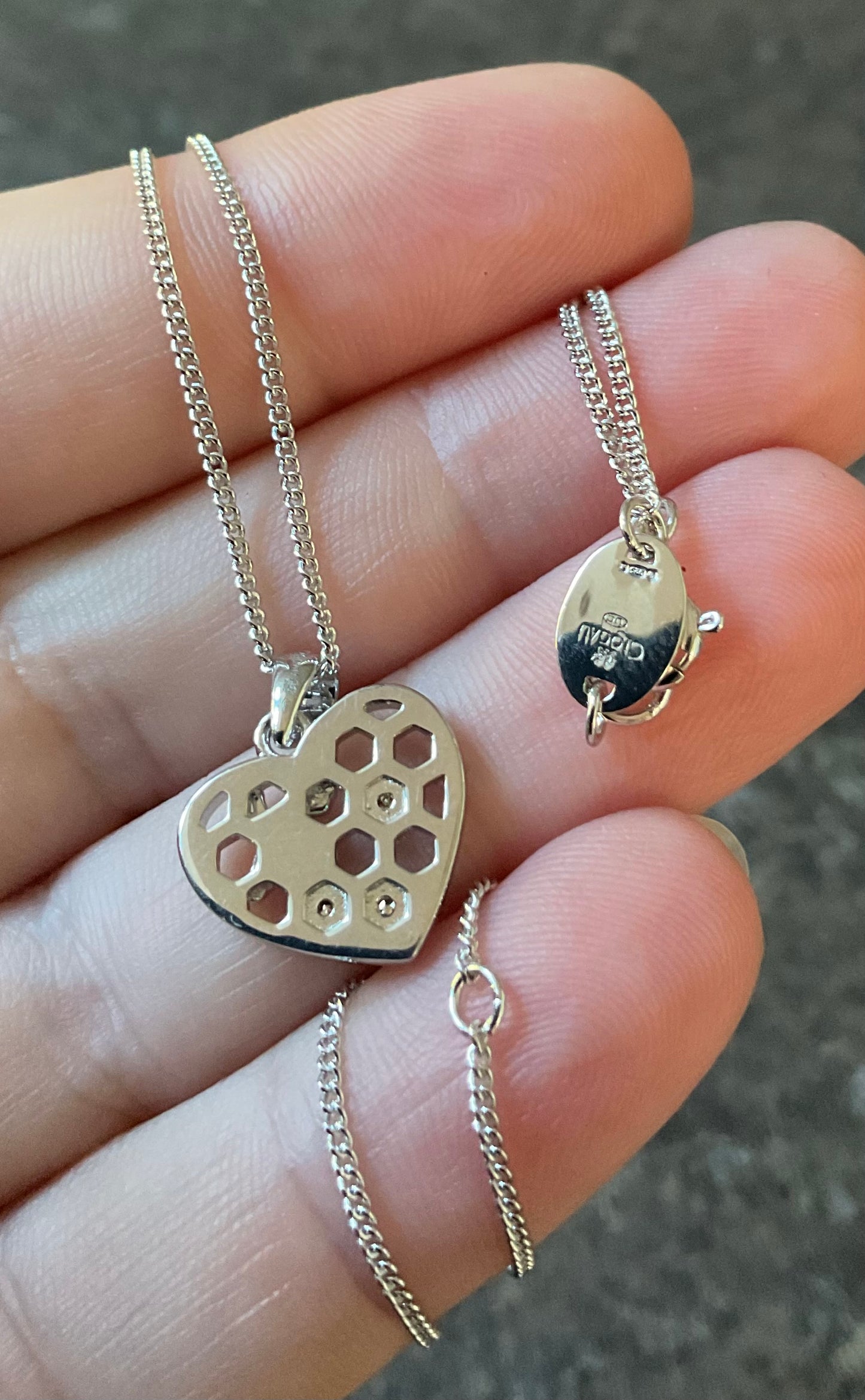 Clogau Honey Bee Honeycomb Heart pendant necklace in silver and rose gold 18-22”