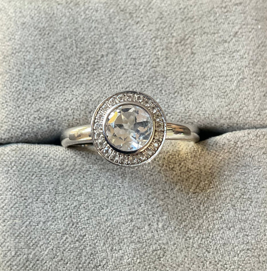 Clogau Ar Dan White Topaz Cocktail ring size T in silver and rose gold