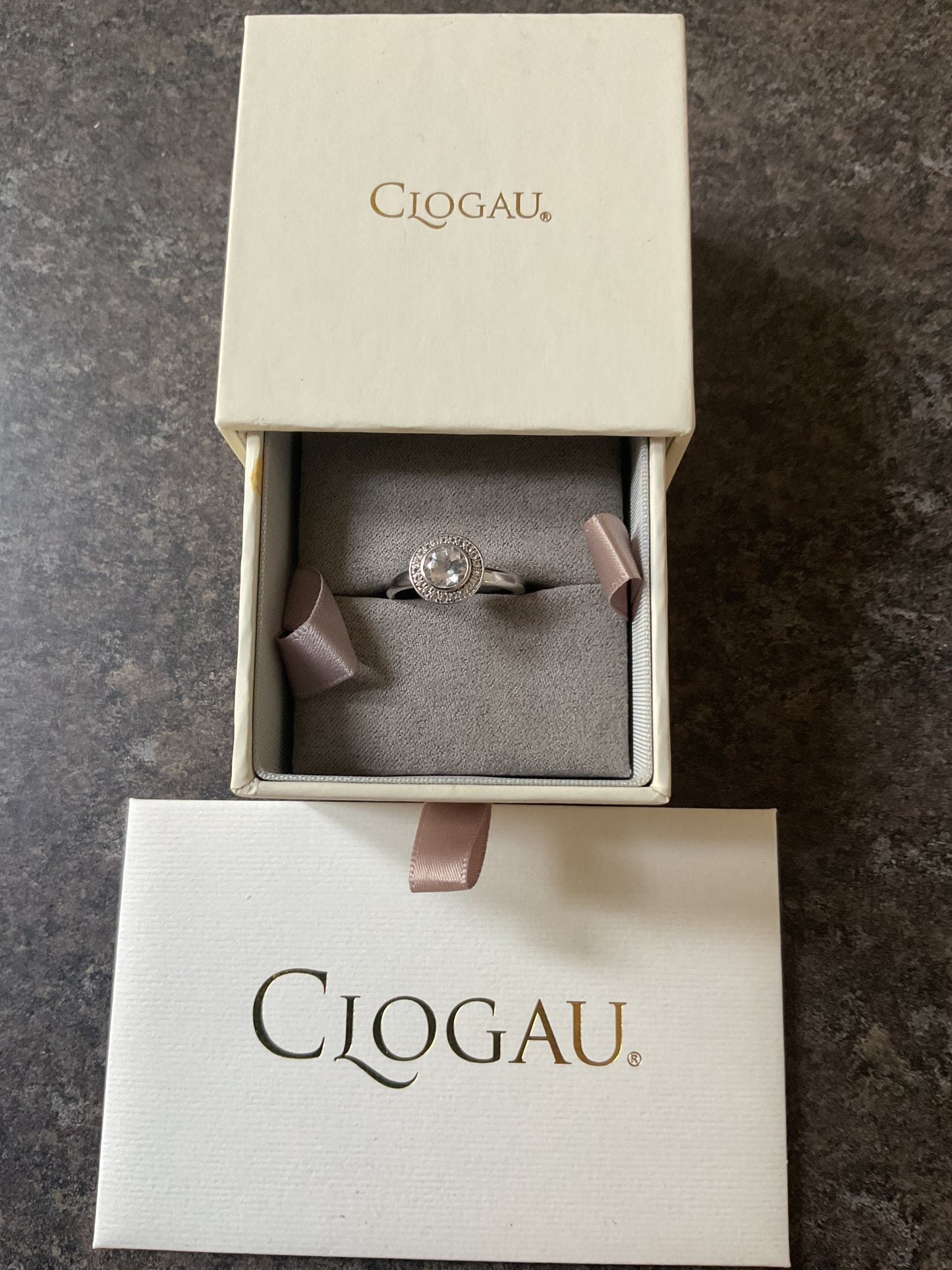 Clogau Ar Dan White Topaz Cocktail ring size Q in silver and rose gold