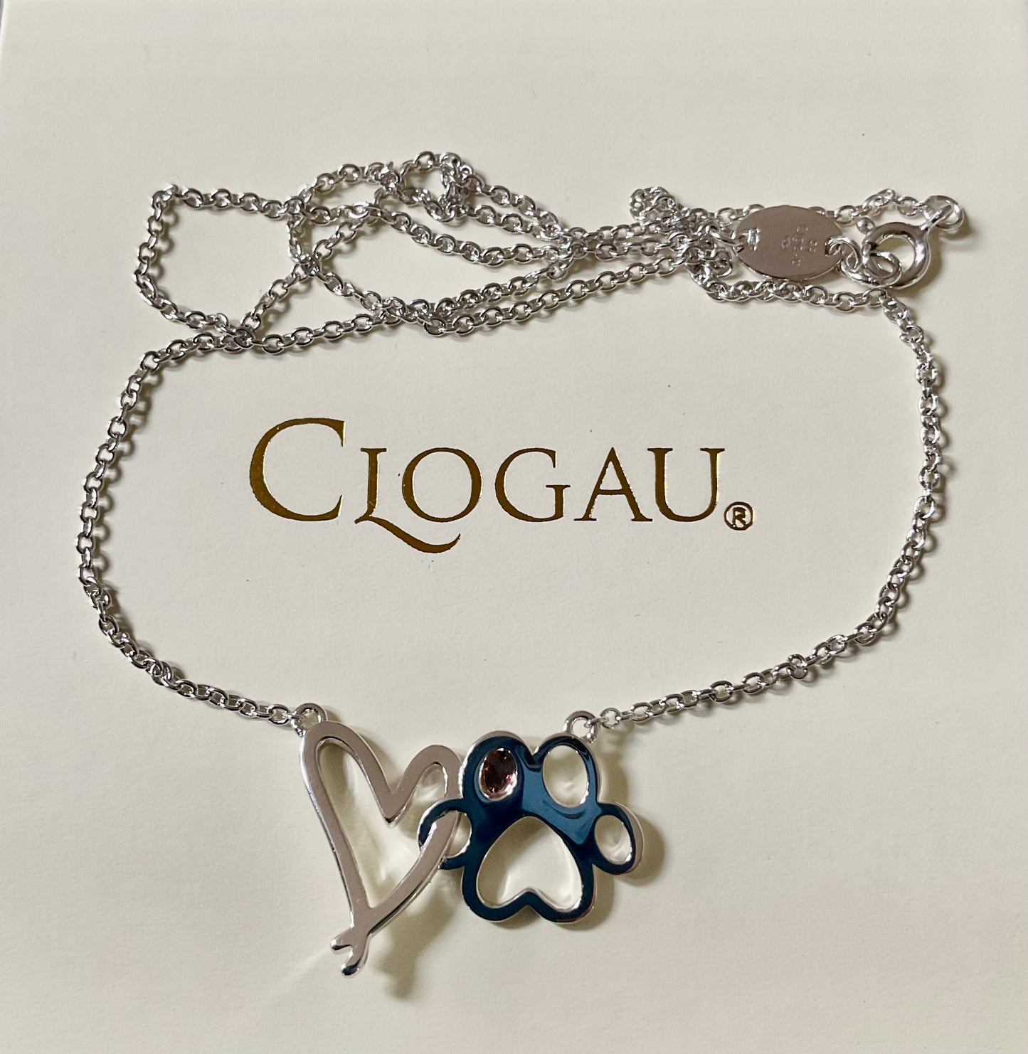 Clogau Paw Prints on my Heart necklet necklace 18” in silver and rose gold