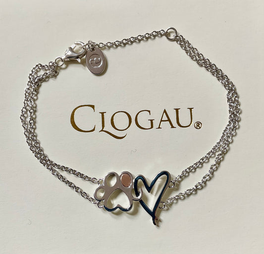 Clogau Paw Prints on my Heart bracelet 16 to 18.5cm in silver and rose gold