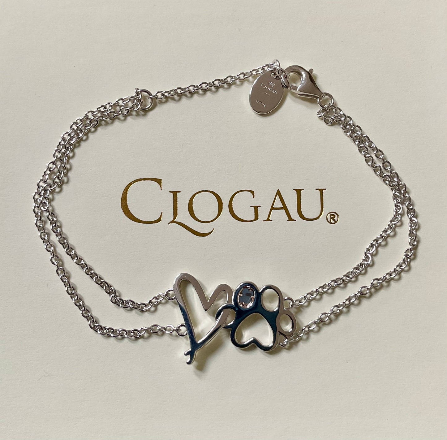 Clogau Paw Prints on my Heart bracelet 16 to 18.5cm in silver and rose gold