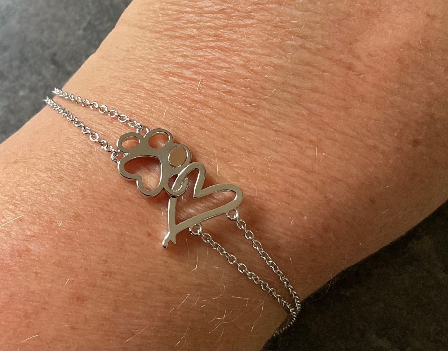 Clogau Paw Prints on my Heart bracelet 16 to 18.5cm in silver and rose gold