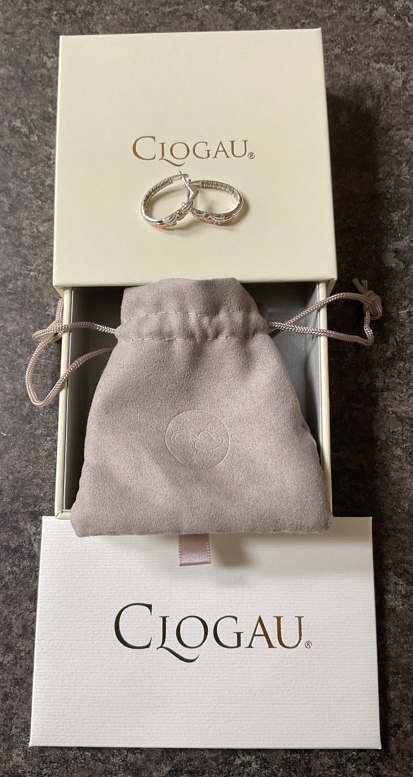 RARE Clogau Awelon Peridot creole hoop earrings in silver and rose gold