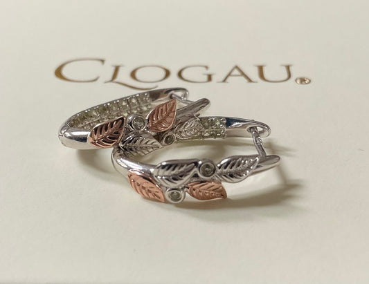 RARE Clogau Awelon Peridot creole hoop earrings in silver and rose gold