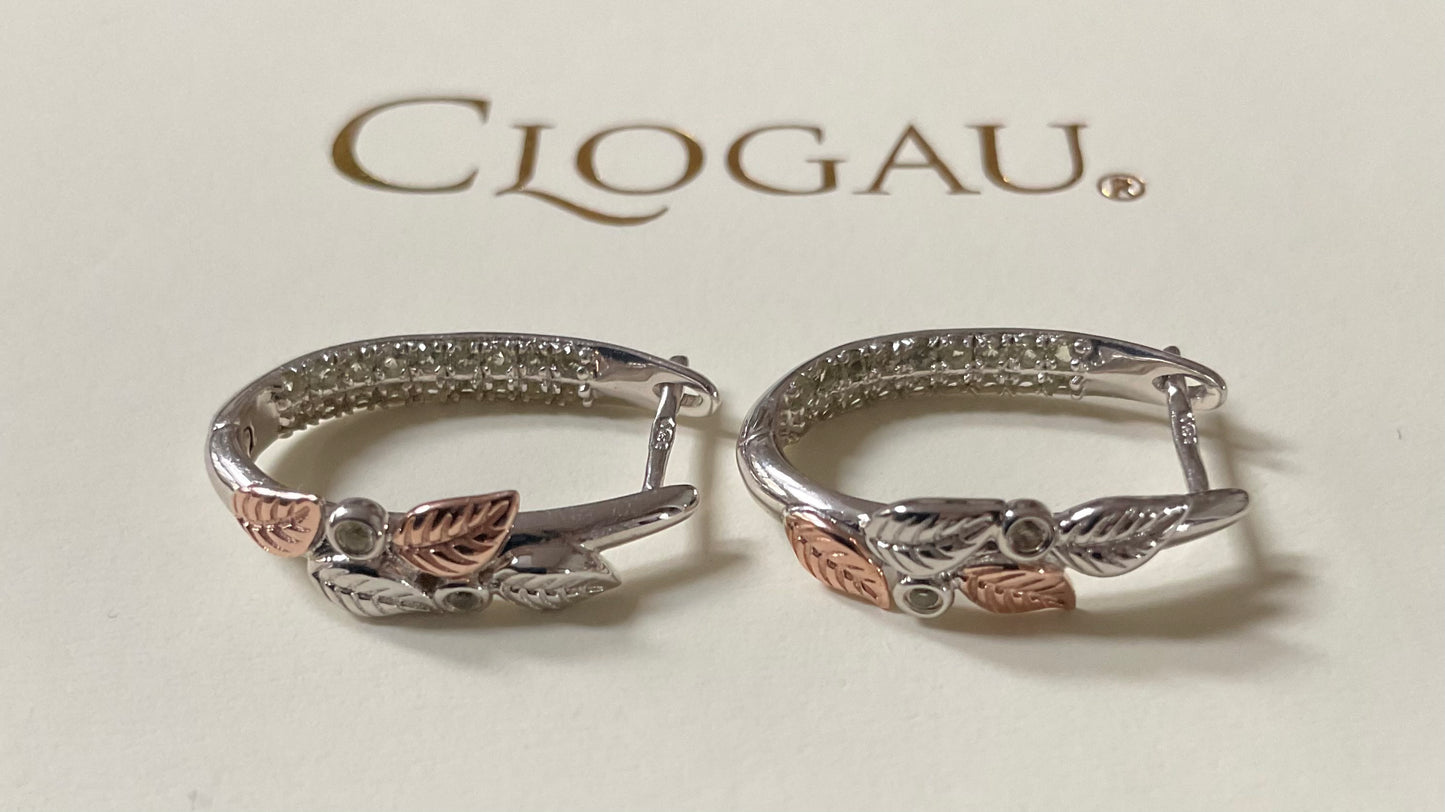 RARE Clogau Awelon Peridot creole hoop earrings in silver and rose gold