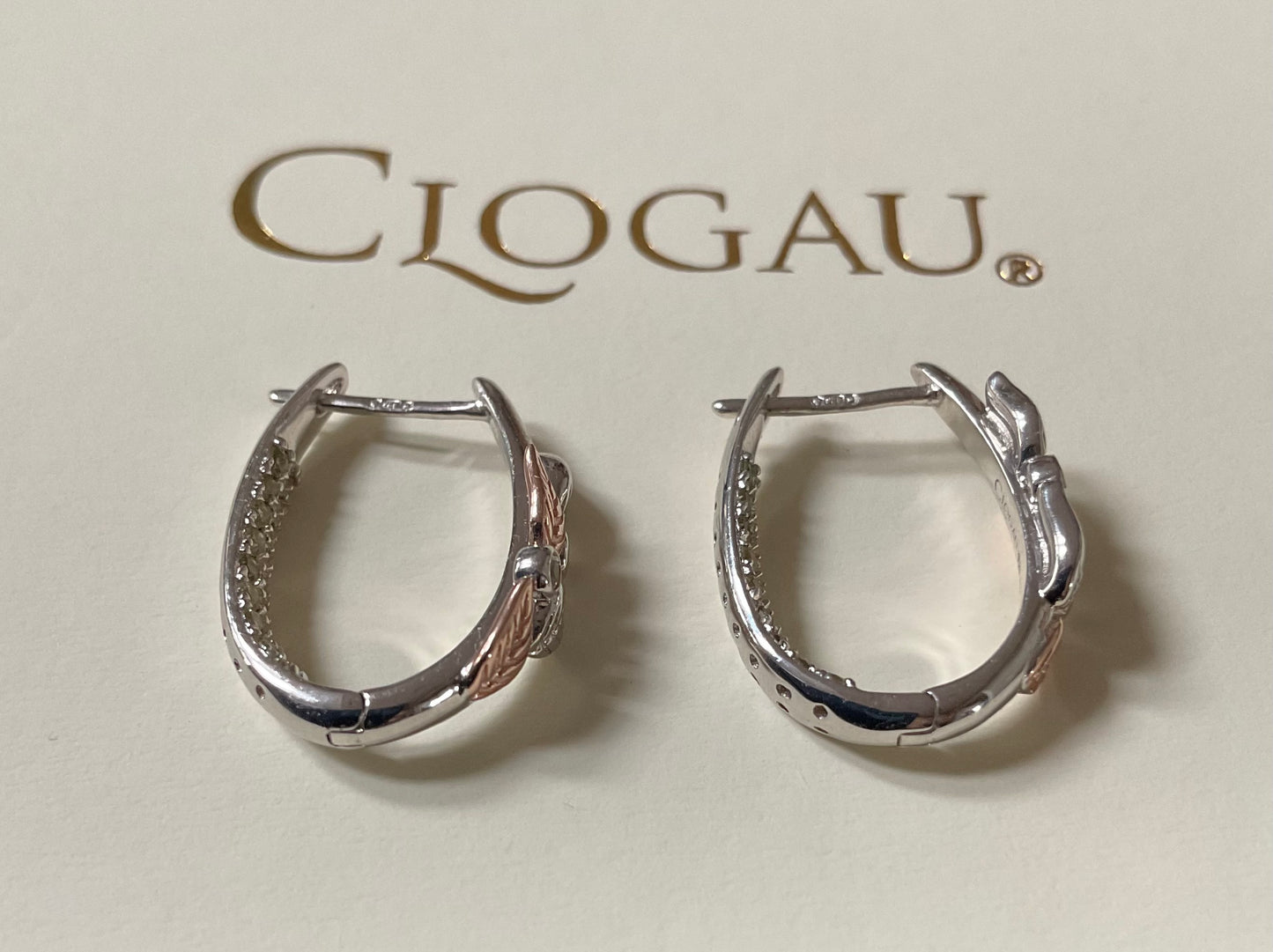 RARE Clogau Awelon Peridot creole hoop earrings in silver and rose gold