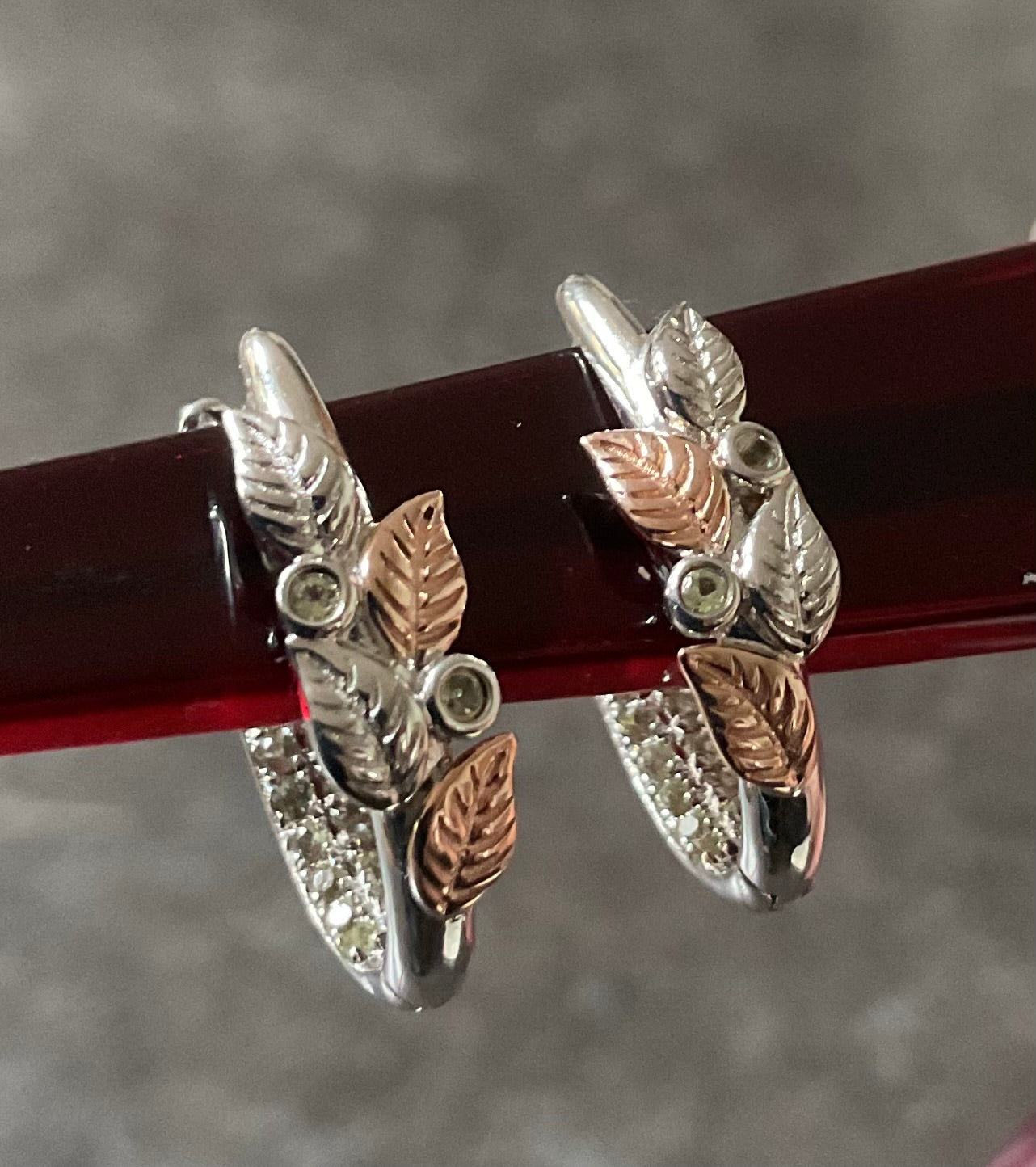 RARE Clogau Awelon Peridot creole hoop earrings in silver and rose gold