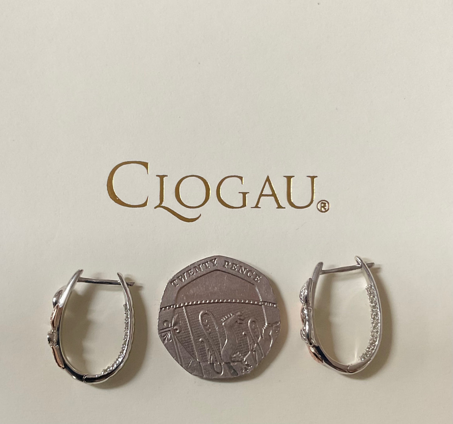 RARE Clogau Awelon Peridot creole hoop earrings in silver and rose gold