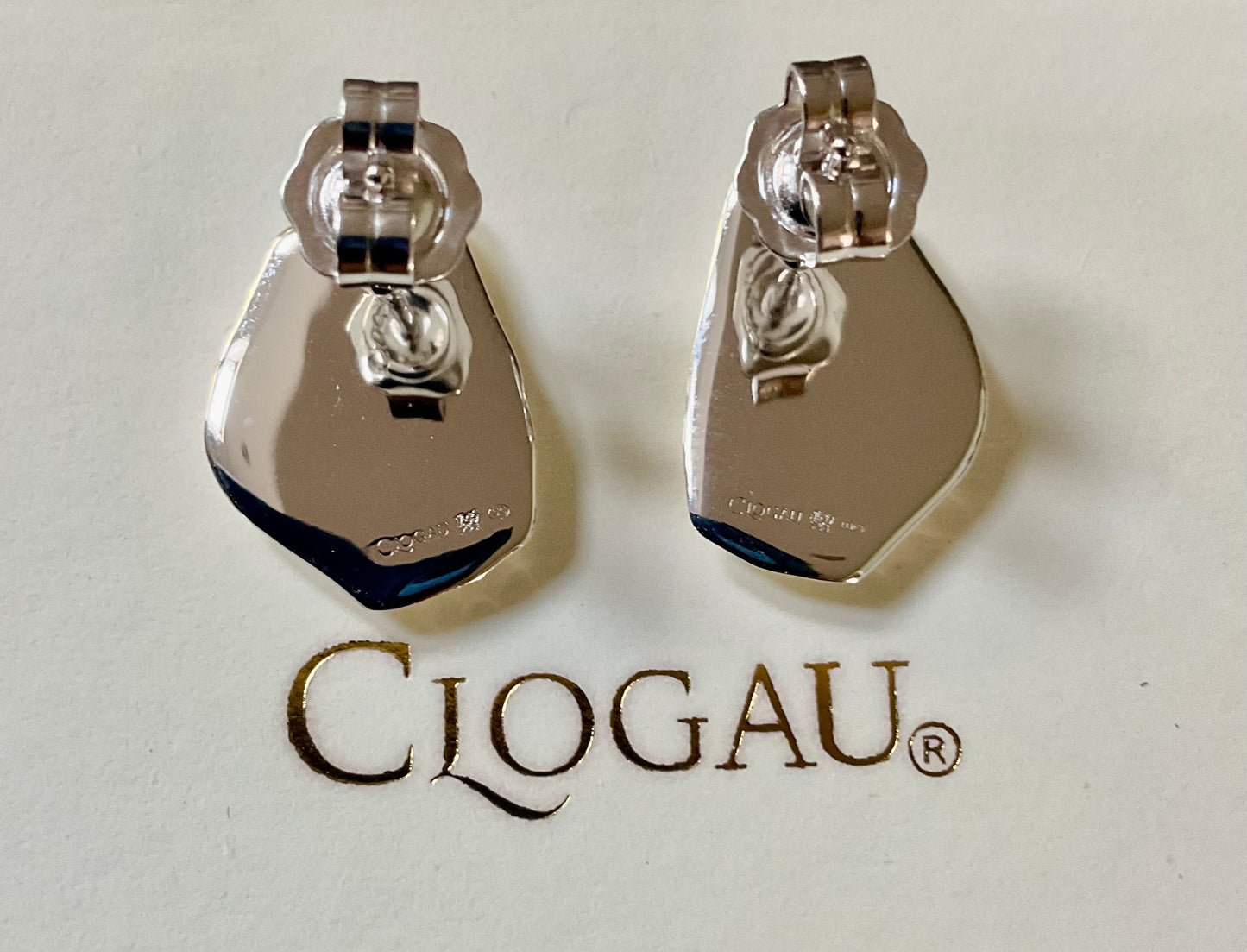 Clogau Capstones Blue Lace Agate stud earrings in silver and rose gold