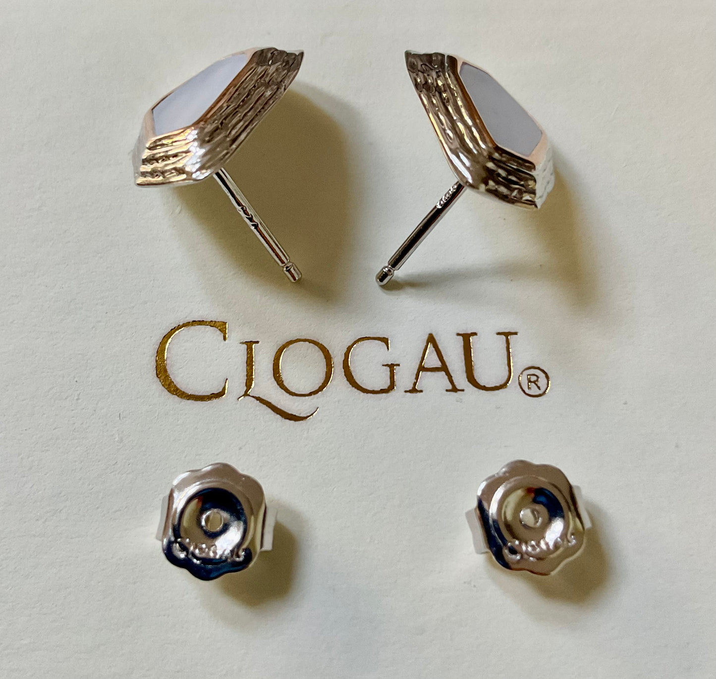Clogau Capstones Blue Lace Agate stud earrings in silver and rose gold