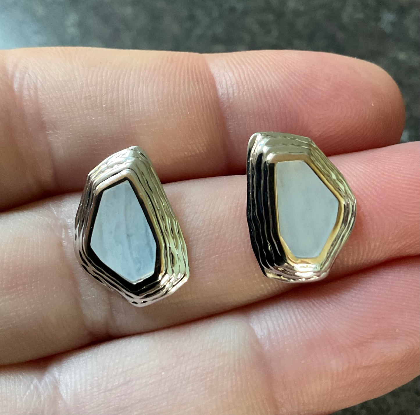 Clogau Capstones Blue Lace Agate stud earrings in silver and rose gold
